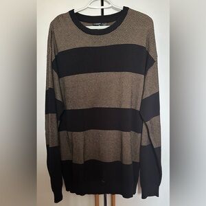 LIVERGY Men’s Olive Green & Black Striped Sweater 100% Cotton Size M